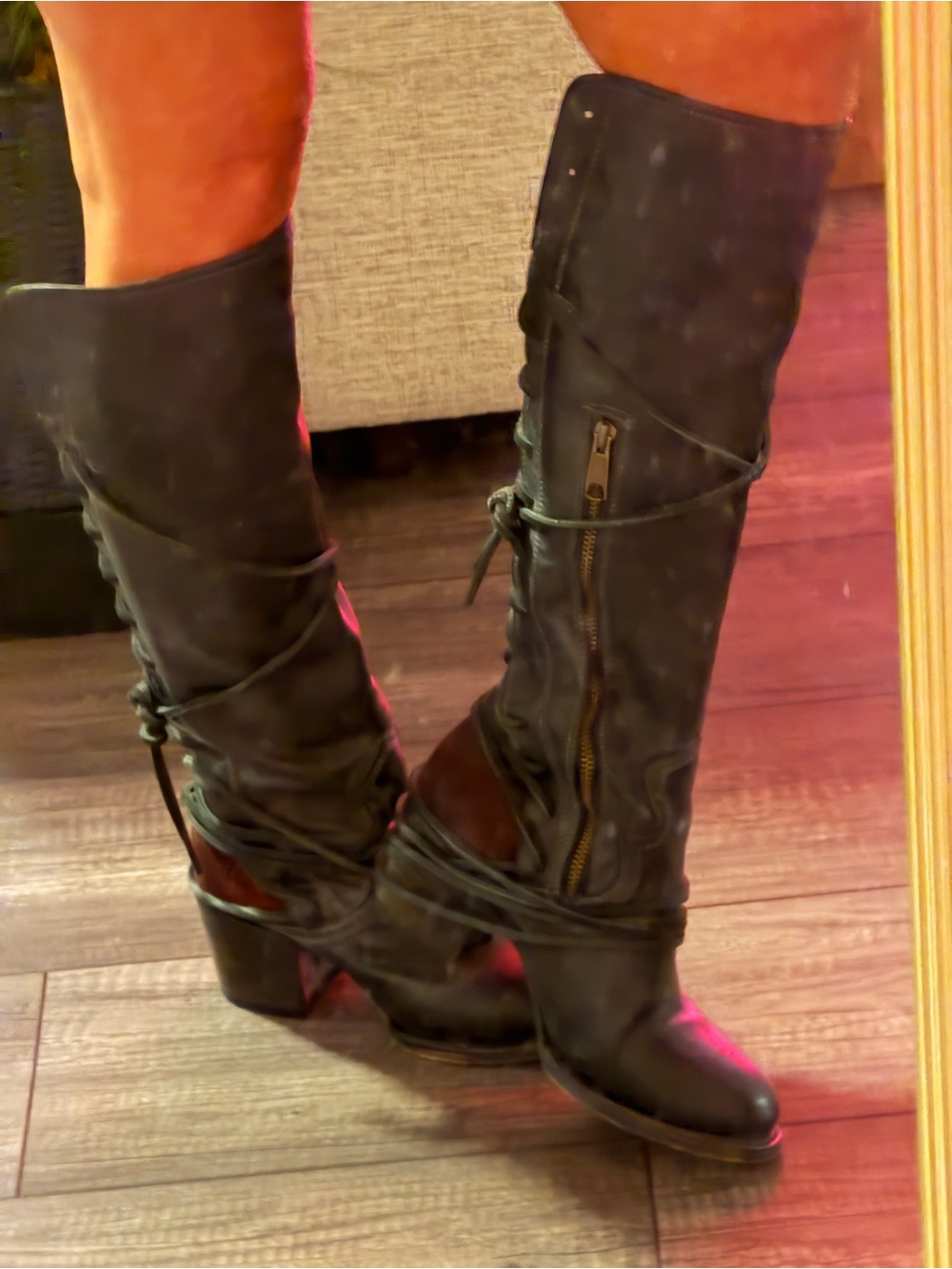 Freebird by Steven Black Over-the-Knee Leather Boots with Wrap Strap - Picture 3 of 10